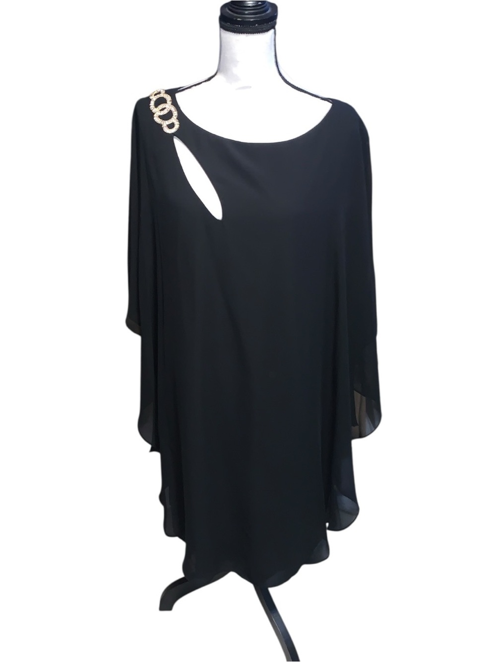 NWT Xscape Black Chiffon Batwing Elegant Evening Dress Formal Cocktail